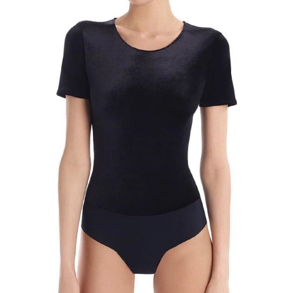 Commando Black Short Sleeve Smooth Velvet Large Bodysuit